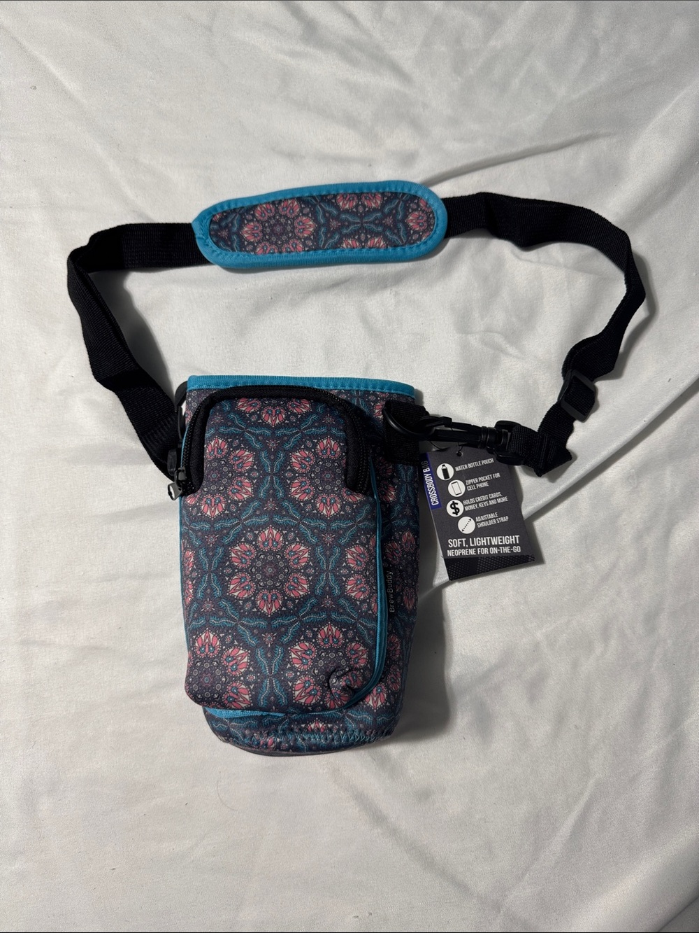 BrewBuddy Floral Crossbody Water Bottle Soda Can Bag Neoprene Adjustable Strap